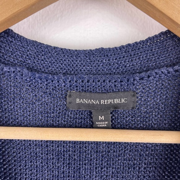 Banana Republic Metallic Navy Blue Boyfriend Cardigan Longline Women's Medium - Picture 4 of 8